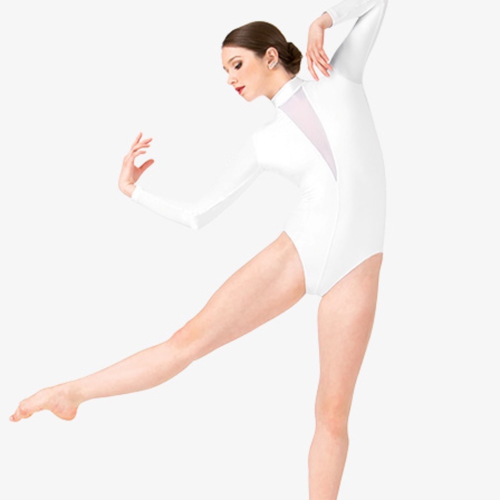 SOLD Mariia White Long sleeved Mesh V Leotard